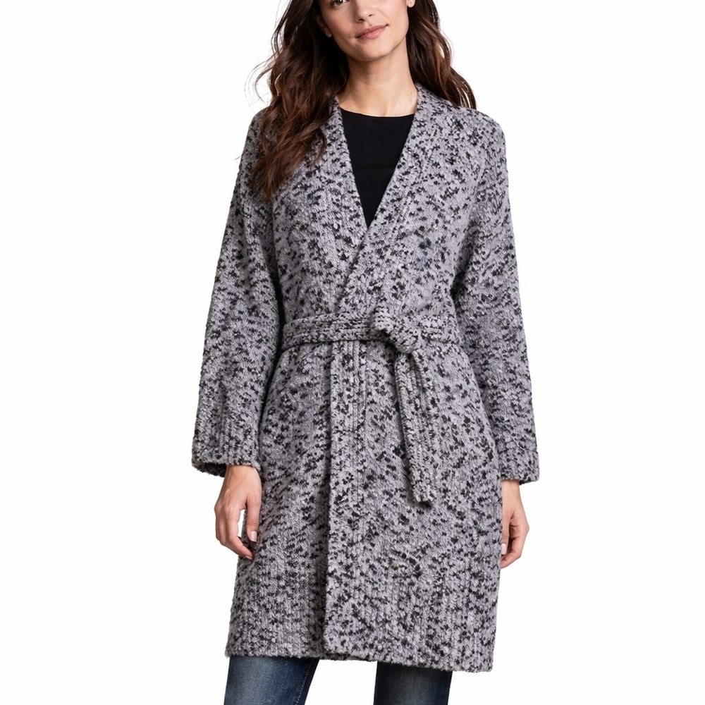 Vince Textured Wool Cashmere Long Cardigan XS Marbled Grey Black